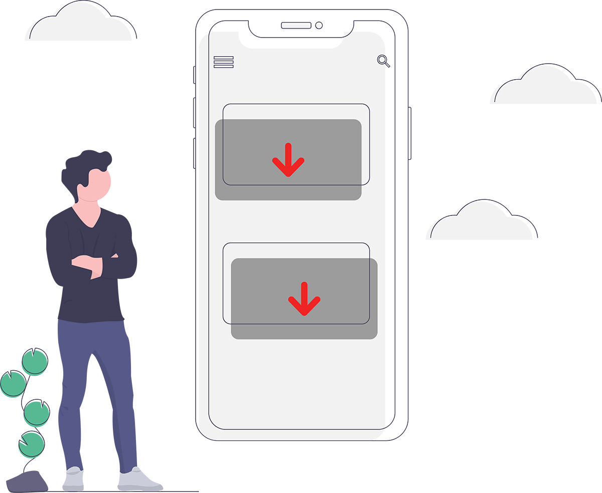 man-looking-at-phone-with-down-bad-customer-reviews-icon